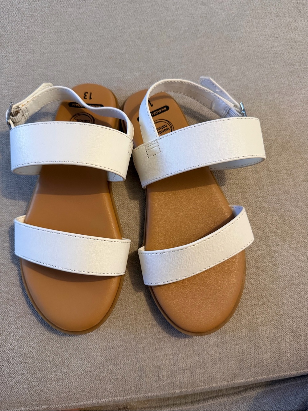 wonder nation White Two-Strap Kids Sandals with Tan Footbed